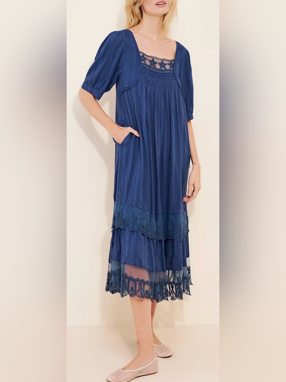 NEW Free People Calder Smocked Midi Blue Dress
Sz S
